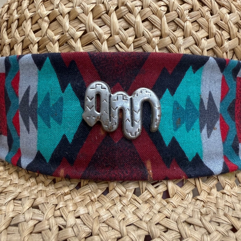 Vintage Southwestern Straw Boater Sun Hat Wide Brim Boho Charms Small 21in - Picture 7 of 13